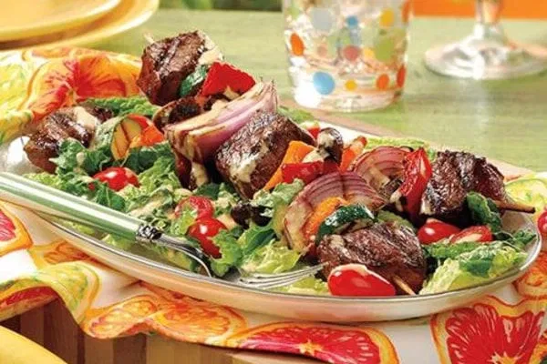 Broiled Citrus Spiced Steak Kabob Salad